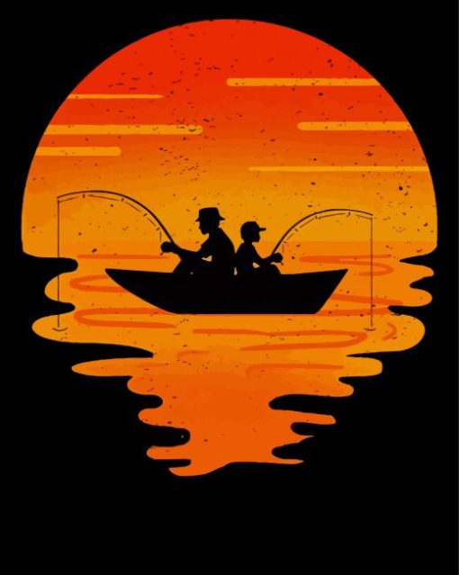 Illustration Father And Son Fishing Silhouette Diamond Paintings