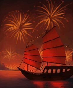 Junk Boat And Fireworks Diamond Painting