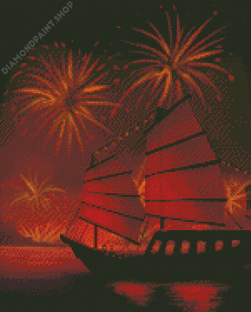 Junk Boat And Fireworks Diamond Painting