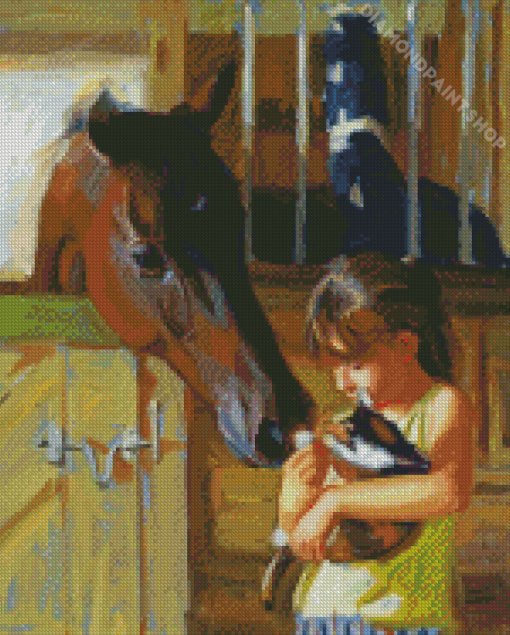 Little Girl With Cat And Horse Diamond Paintings