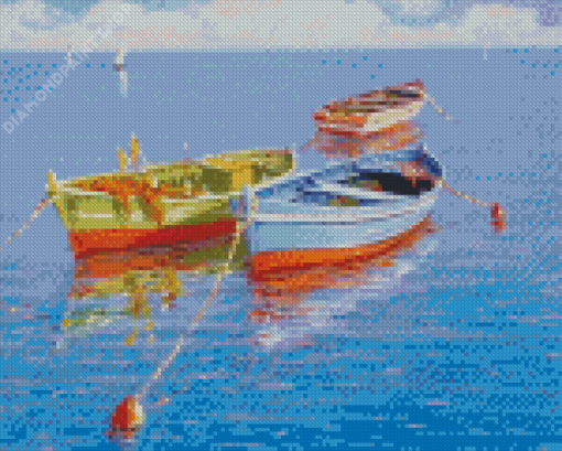 Mediterranean Seascape Fishing Boats Diamond Paintings