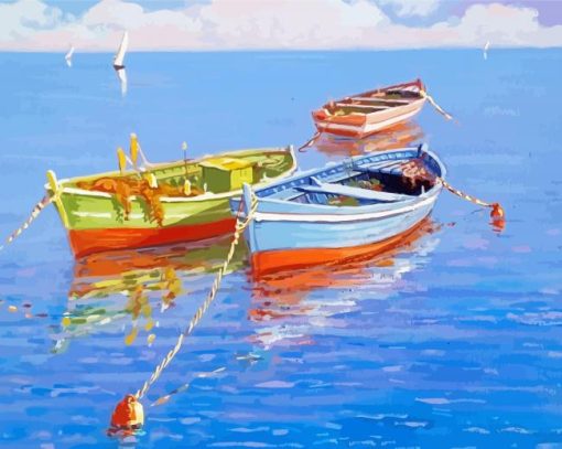 Mediterranean Seascape Fishing Boats Diamond Paintings