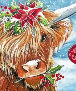 Merry Christmas Cow Diamond Painting