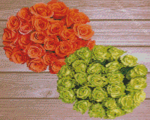 Orange And Green Flowers Bouquets Diamond Paintings