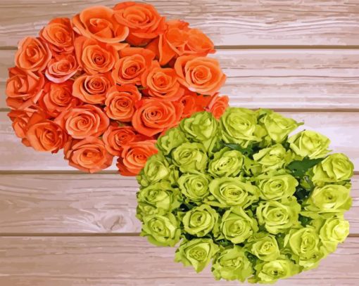 Orange And Green Flowers Bouquets Diamond Paintings