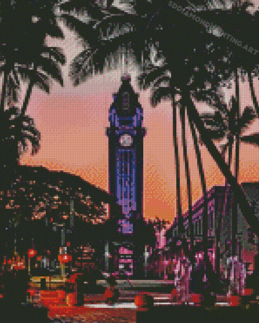 Purple Aloha Tower Diamond Painting