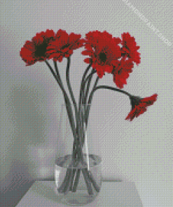 Red Gerbera Daisies Glass Vase Diamond Paintings