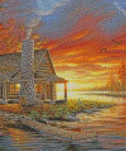 Rustic Lake Cabin Diamond Paintings