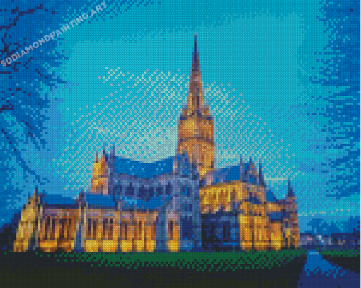 Salisbury Cathedral England At Night Diamond Painting