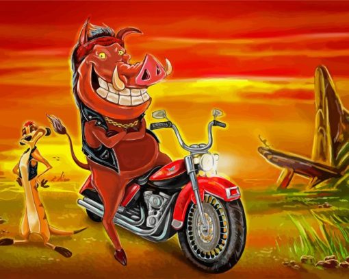 Timon And Pumbaa Bike Rider Diamond Painting