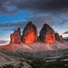 Tre Cime Di Lavaredo Range Mountains At Sunset In Italy Diamond Paitntings