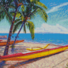 Tropical Beach And Canoes Diamond Painting