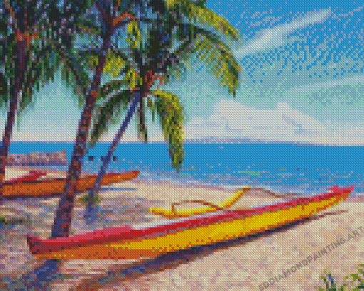 Tropical Beach And Canoes Diamond Painting