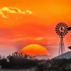 Western Windmill Silhouette At Sunset Diamond Painting