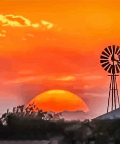 Western Windmill Silhouette At Sunset Diamond Painting