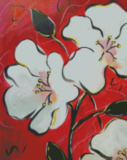 White Hibiscus Flowers Art Diamond Paintings