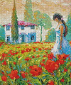 Woman And Poppies Farm Diamond Paintings