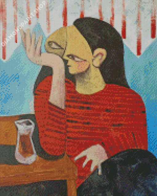 Abstract Woman Drinking Tea Diamond Paintings