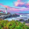 Aesthetic Portland Lighthouse Sunset Diamond Painting