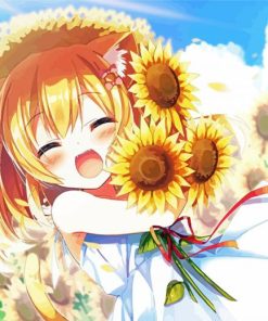 Aesthetic Sunflower Anime Girl Art Diamond Painting