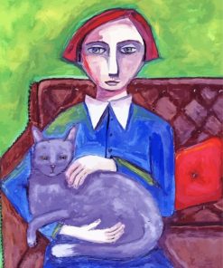Aesthetic Woman In Chair With Cat Diamond Paintings