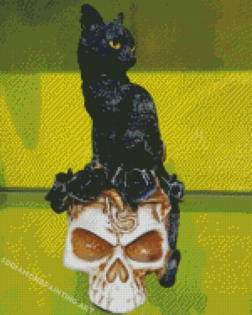 Aesthetic Black Cat And Skull Diamond Painting