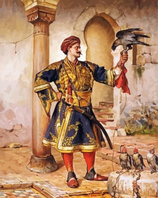 Arabian Man With Hawk Eagle Diamond Painting