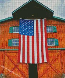 Barn And American Flag Diamond Painting