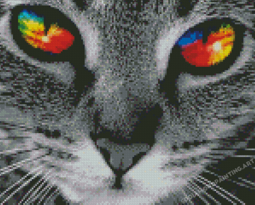 Cat With Rainbow Eyes Diamond Painting