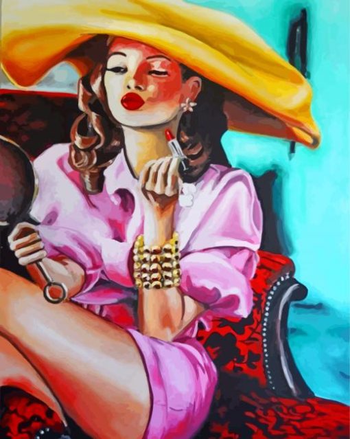 Classy Lady Doing Red Lipstick Diamond Painting