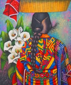 Colorful Woman Carrying Fruits And Flowers Diamond Painting