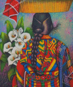 Colorful Woman Carrying Fruits And Flowers Diamond Painting