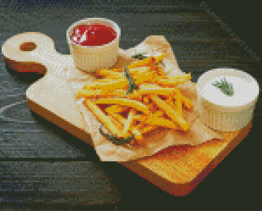 Crispy French Fries And Sauces Diamond Paintings