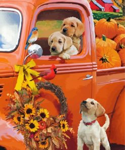 Cute Dogs In Autumn Art Diamond Paintings