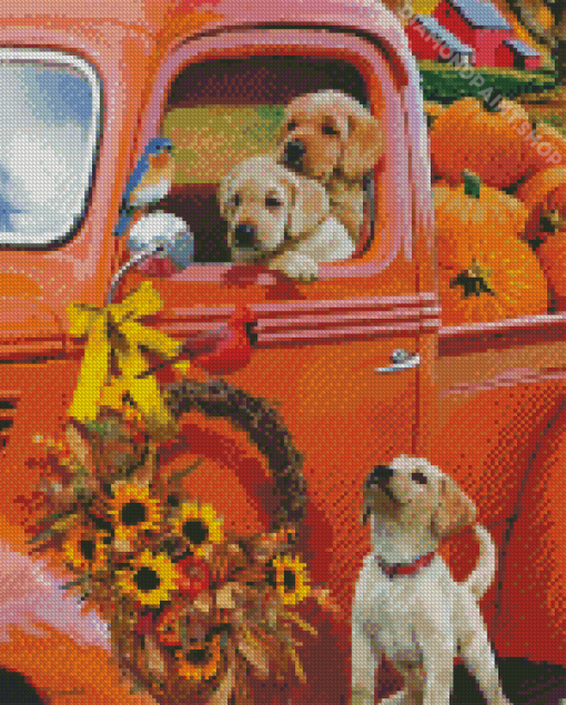 Cute Dogs In Autumn Art Diamond Paintings