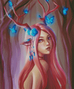 Deer Lady And Butterfly Diamond Paintings