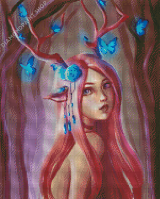 Deer Lady And Butterfly Diamond Paintings