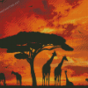 Giraffe Sunset Silhouette Africa Diamond Painting
