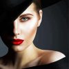 Gorgeous Lady In Black Hat With Bright Lipstick Diamond Paintings