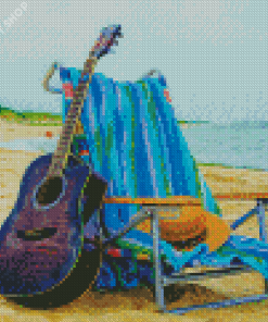 Guitar Beach Illustration Diamond Paintings