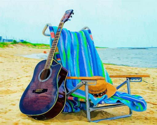 Guitar Beach Illustration Diamond Paintings