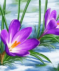 Purple Spring Flower In Snow Diamond Painting