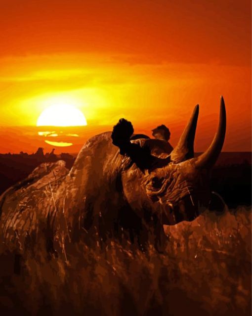 Rhino Sunset Diamond Paintings