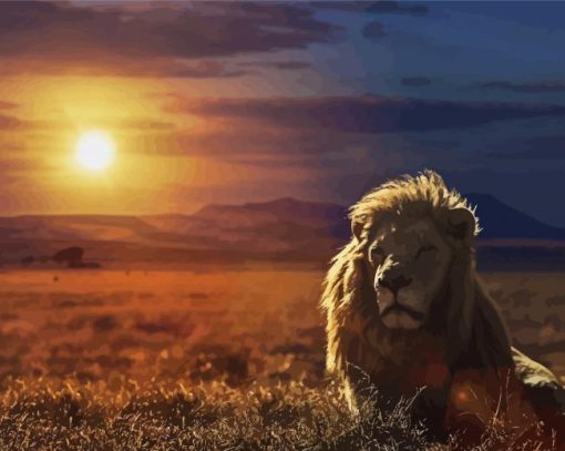 Safari Lion Sunset Diamond Paintings