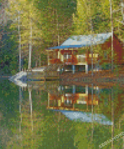 Secluded Cabin Water Reflection Art Diamond Painting