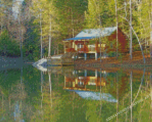 Secluded Cabin Water Reflection Art Diamond Painting