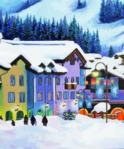 Snowy Alpine Village Diamond Painting