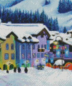 Snowy Alpine Village Diamond Painting
