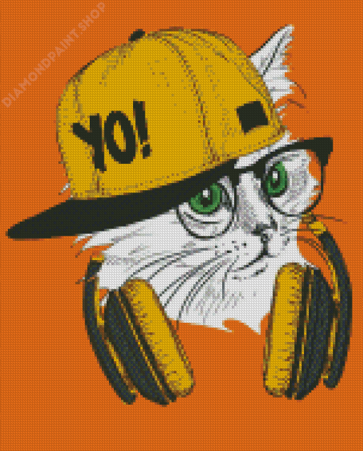 Stylish Cat With Headphones Diamond Painting