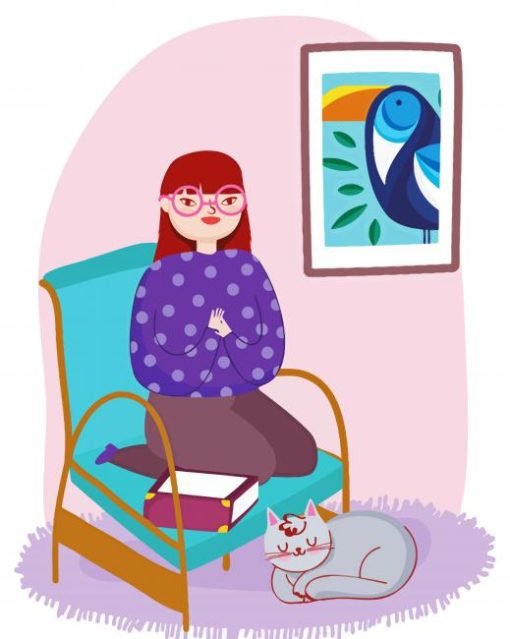 Young Woman In Chair With Cat Diamond Painting